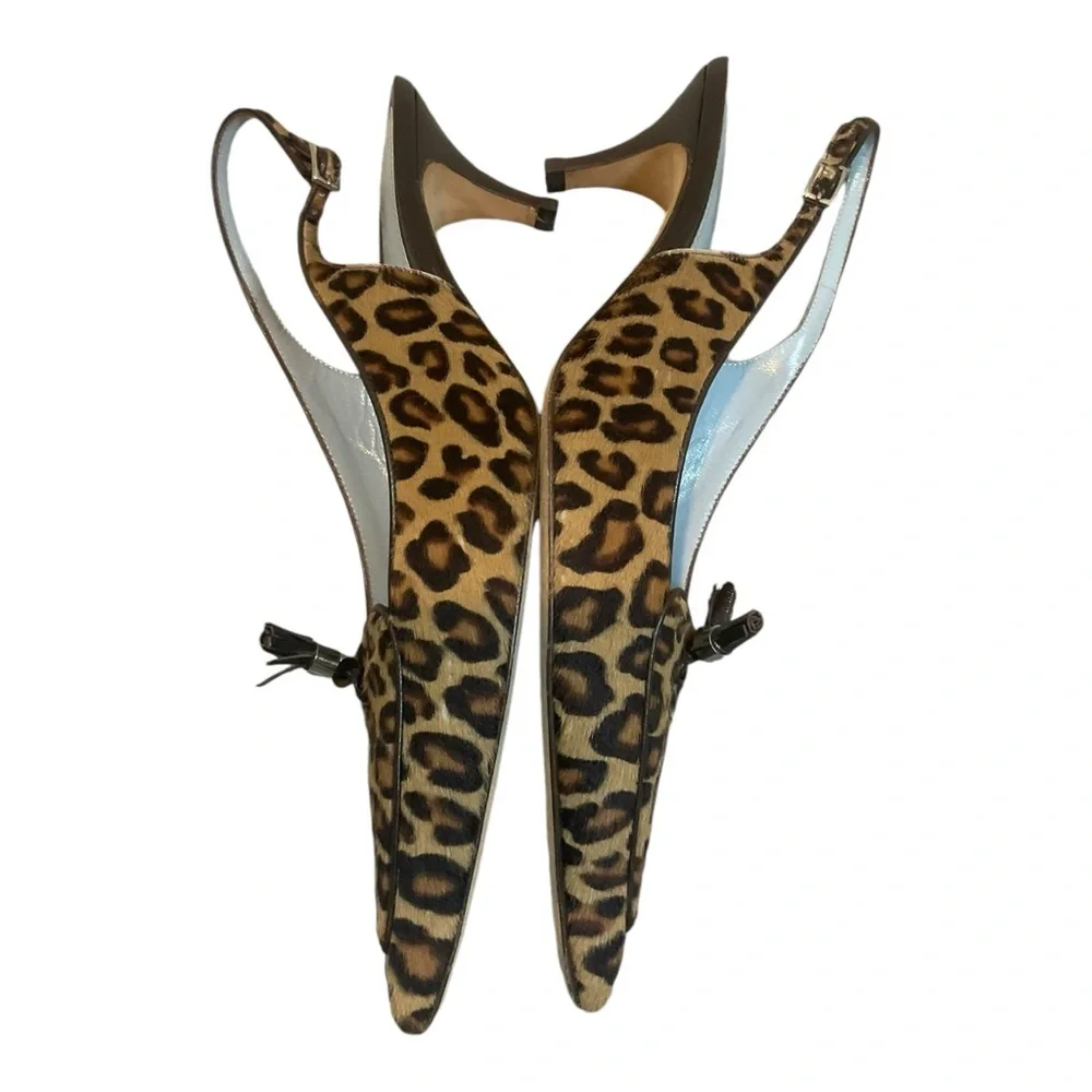 Lambertson Truex Women’s Size 39 Pony Hair Animal Print Slingback Pumps Sandals - Picture 7 of 16